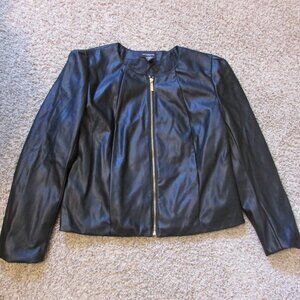 NWOT Liz Claiborne XL Black Faux Leather Gold Zip Jacket Blazer Soft